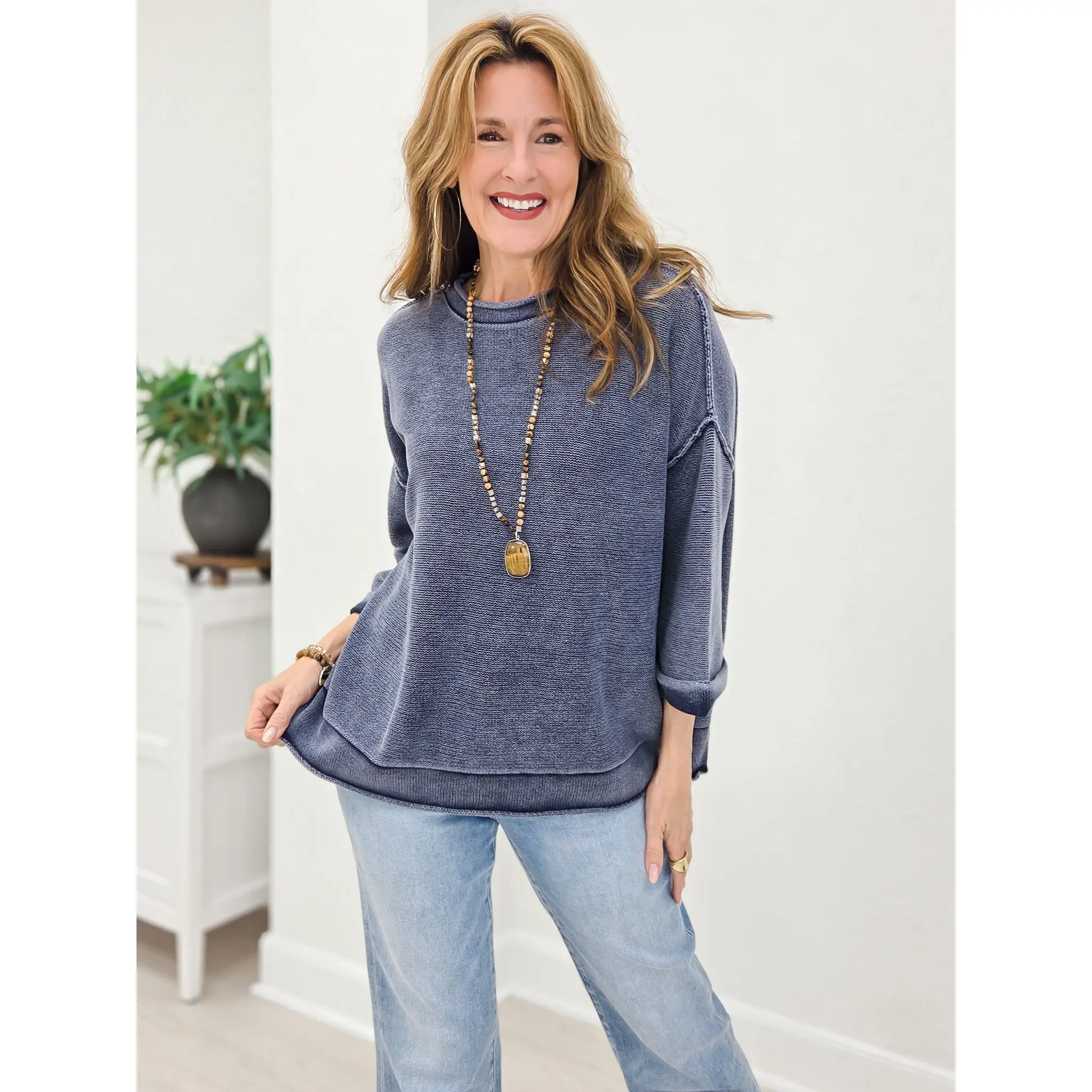 Washed Inverted Seam Short Sleeve Sweatshirt