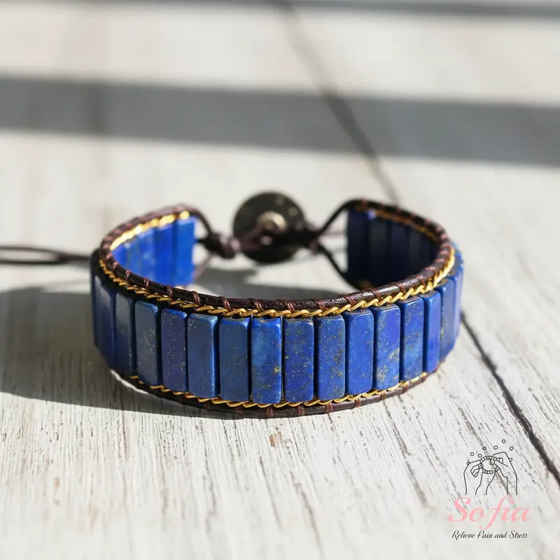 Handmade Boho Braids Sofia Blue Lapis Lazuli Natural Stone Tube Bracelet, Unisex 6.5-7.5 Inches Adjustable High-Quality Daily Wear Jewelry, 2-Month Quality Assurance Gift for Him