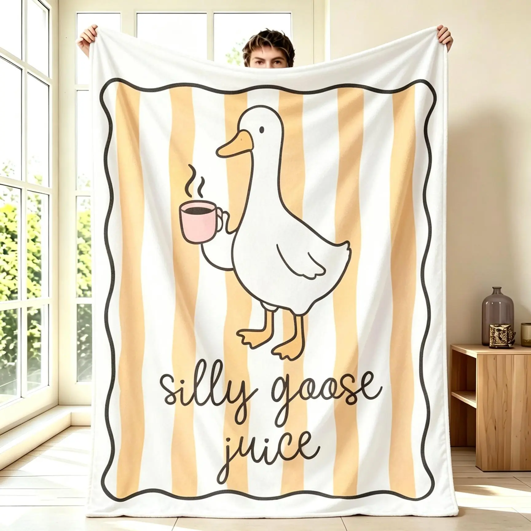 Super Soft Fleece Flannel Throw Blanket - Silly Goose Juice Funny Cartoon White Duck Bird Motif, Cute Animal Pattern Room Decor, Christmas Gift for Women Teens, Couch Bed Use, Bird Motif Blankets