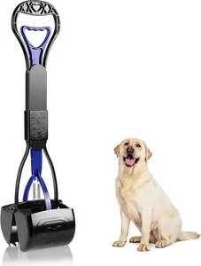 Pooper Scooper for Dogs, 24" Long Handle for One-Hand Opertating, Foldable and Portable, Easy to Use on Grass, Dirt, Gravel