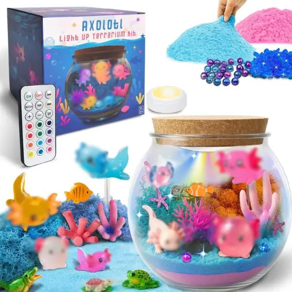 Halloween fall Gift Axolotl Gifts for Girls & Boys – DIY Glow Jar Toy with LED – Cute Axolotl Night Light Arts and Crafts for Kids Ages 4 5 6 7 8-12 Year Old – Great Room Decor, Birthday Decorations & Easter Gifts