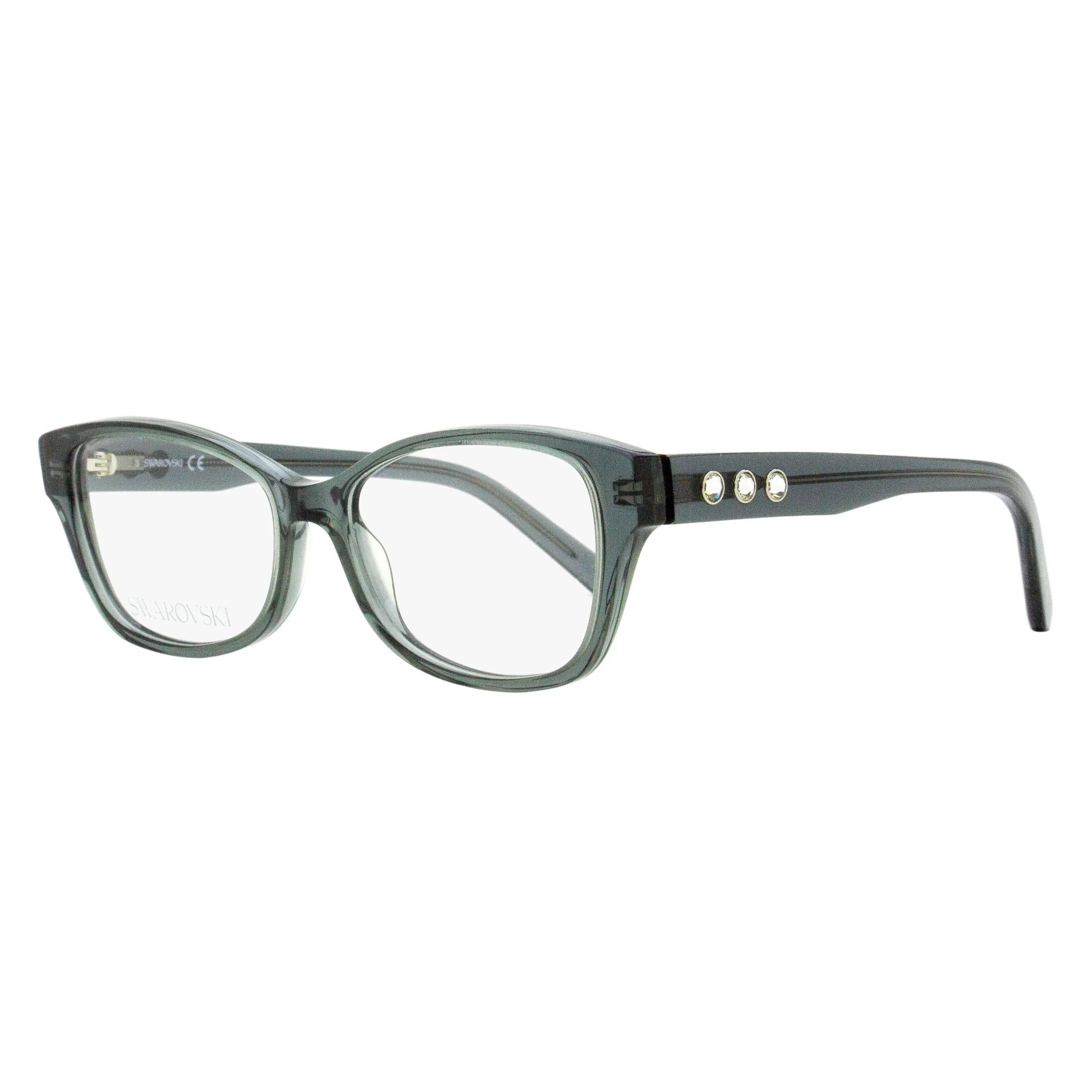 Swarovski SK5430 Women's Acetate Eyeglasses, Elegant Rounded Rectangular Frames with Crystal Accents, Transparent Grey 53mm, Women's Fashion, Luxurious Look, Brand’s Iconic Crystal Artistry