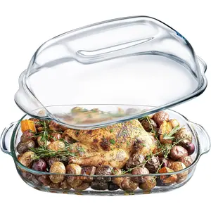 Casserole Dish For Oven, 8 Quart Glass Baking Dish With High Lid Set, Microwave, Oven, and Dishwasher Safe Cookware, Borosilicate Glassware, Large Baking Dish
