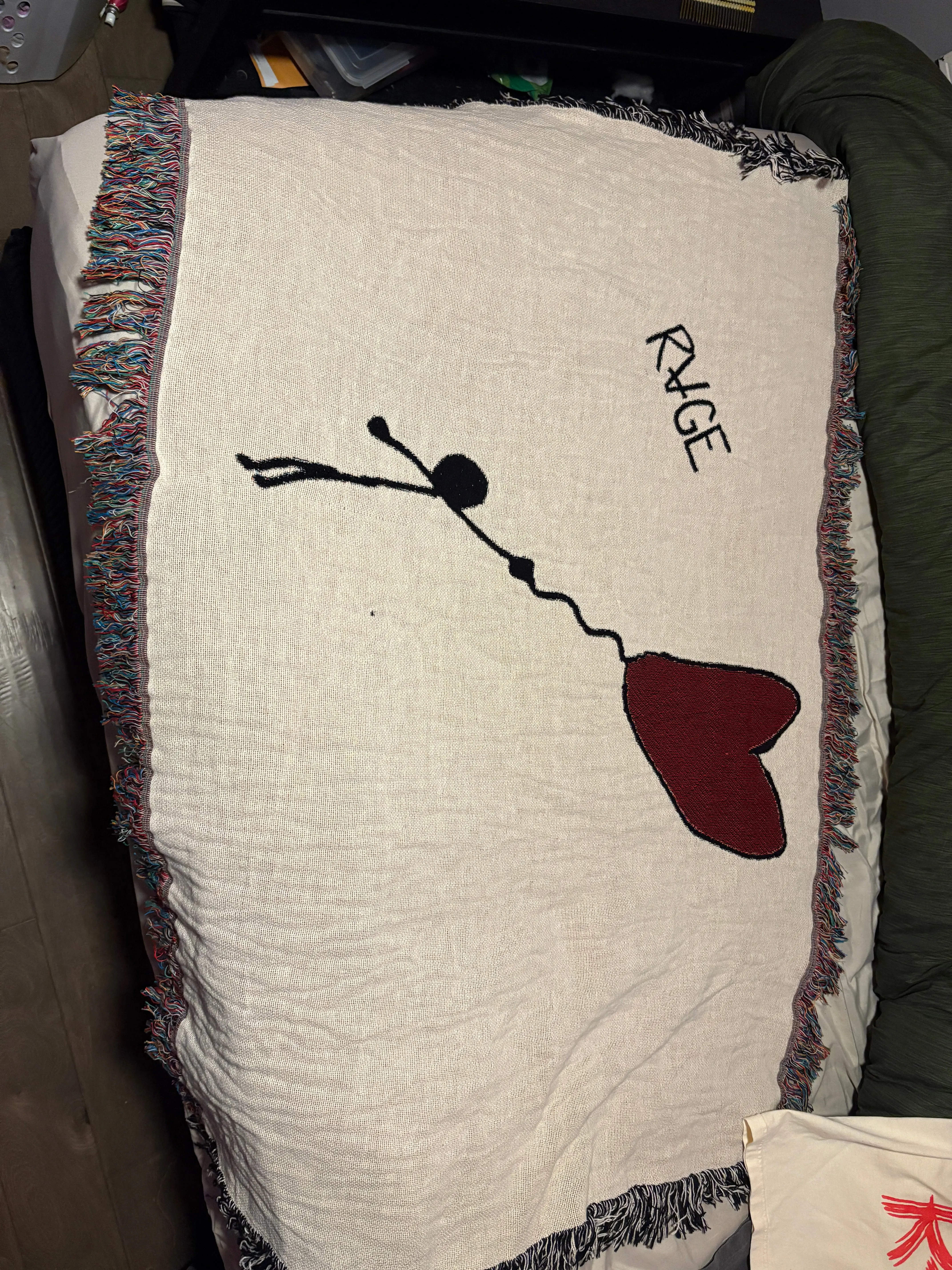 RAGE Heart Balloon Woven Blanket — Cozy 100% Cotton Throw with Hand-Drawn Heart Design