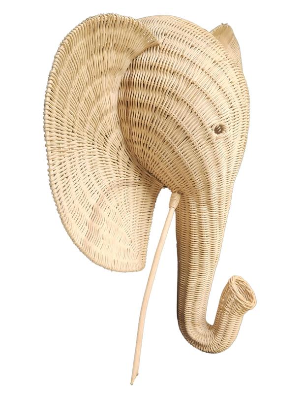 WorldBazzar HUGE Handmade 32" RATTAN ELEPHANT Wicker Head Wall Décor Home Trophy Animal Taxidermy Kids Room Sculpture