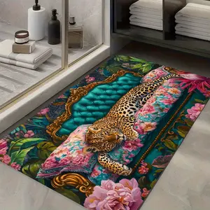 Luxurious Leopard Print Art Floor Mat - Non-Slip Creative Sofa Design Decorative Rug - Indoor Home Decor Bathroom Living Room Decor Animal Print Rug