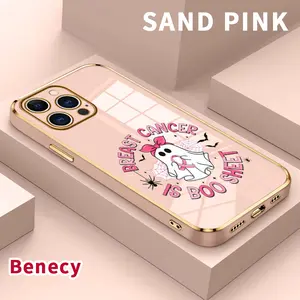 Compatible with iPhone 15 Pro Max 16 14 Plus 13 12 11 X XS Max XR Mobile Phone Case Breast Cancer Boo Ultra Slim Lightweight Electroplated TPU Lens Protective Cover