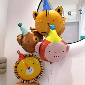 4pcs Cute Animal Balloons, Balloon Set, Lion, Tiger, Bear, Monkey, Suitable For Birthday Party Decorations, Animal Theme Party Decor, Hawaiian Jungle Theme Party Decor, Circus Series