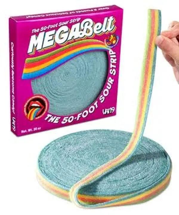 MEGA Belt Sour Candy Strip, 50-ft Chewy Sour Gummy Treat