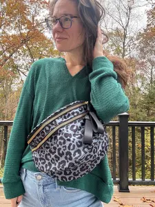 The Roni Nylon Crossbody - Animal Print Grey with Black