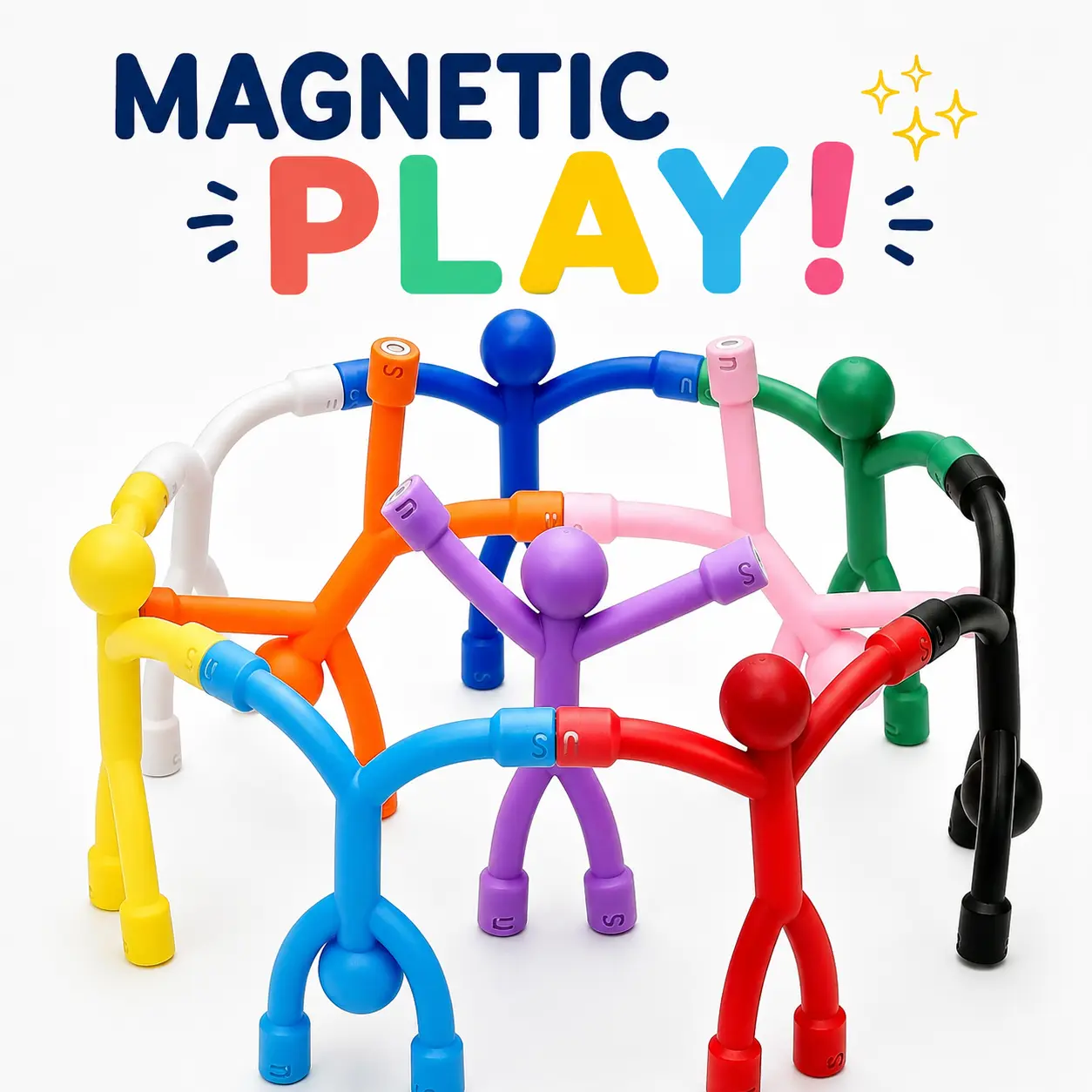 10Pcs  Magnetic Man Toddler Fridge Magnets Toy Set - Compact Travel Size Cartoon Sensory Fidget Toys for 3-6Years, Airplane/Car Use