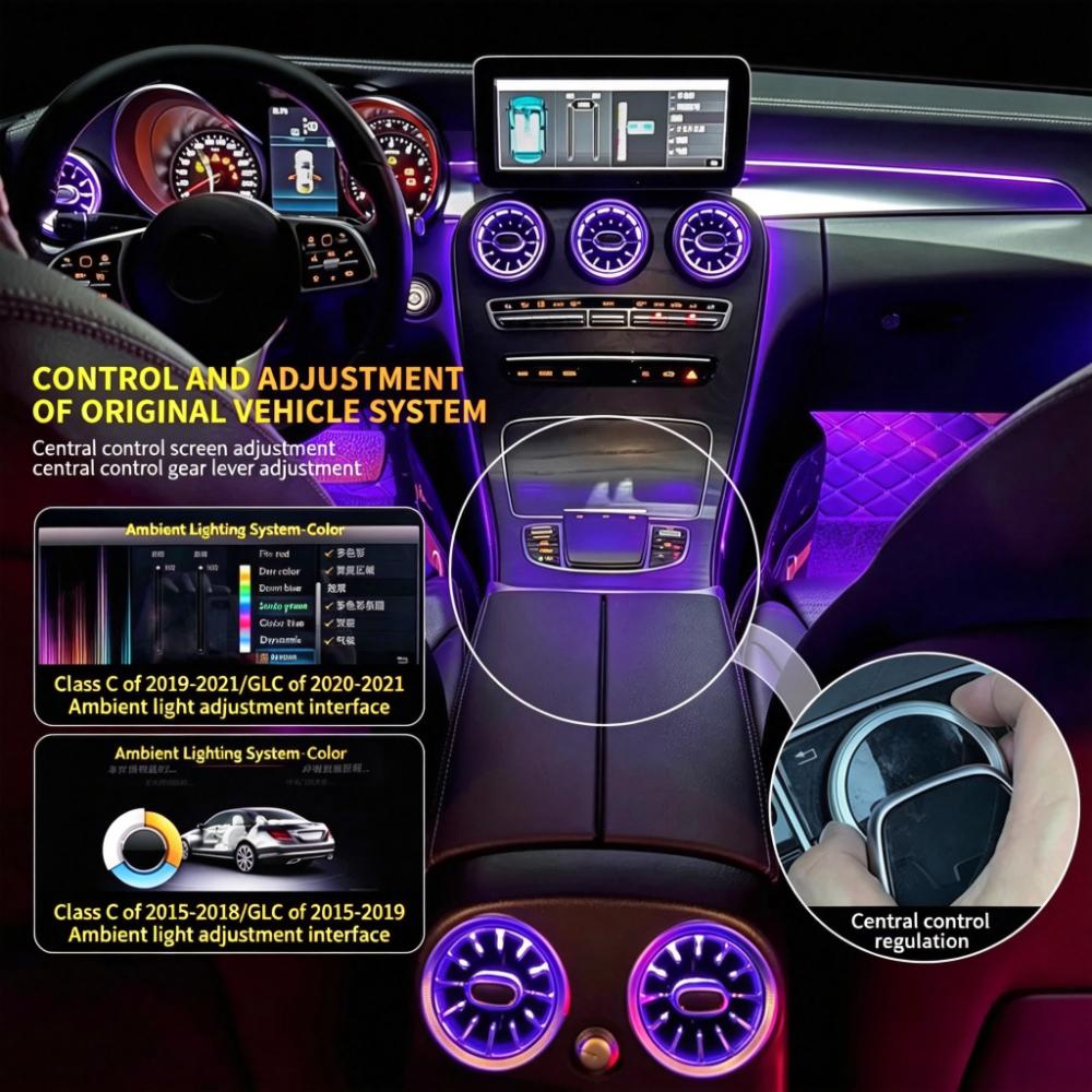 64 Colors RGB Factory-Match Special LED Turbine Air Vent Cover for Mercedes Benz E-Class (W213) - Vehicle Control, Automotive Atmosphere Lamp, Recessed Interior Decoration, Car Light Embellishments, Backlit Speaker Trim Panels, Gift for Boyfriend, Car Atm