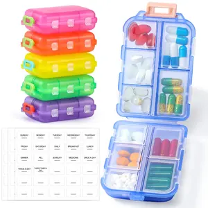 Pill Organizer, Vitamin Organizer, Supplement Organizer, 6pcs/set Portable Mini Pill Box with Labels, Multi-grid Medicine Storage Box, Medicine Container for Home Office Outdoor Travel