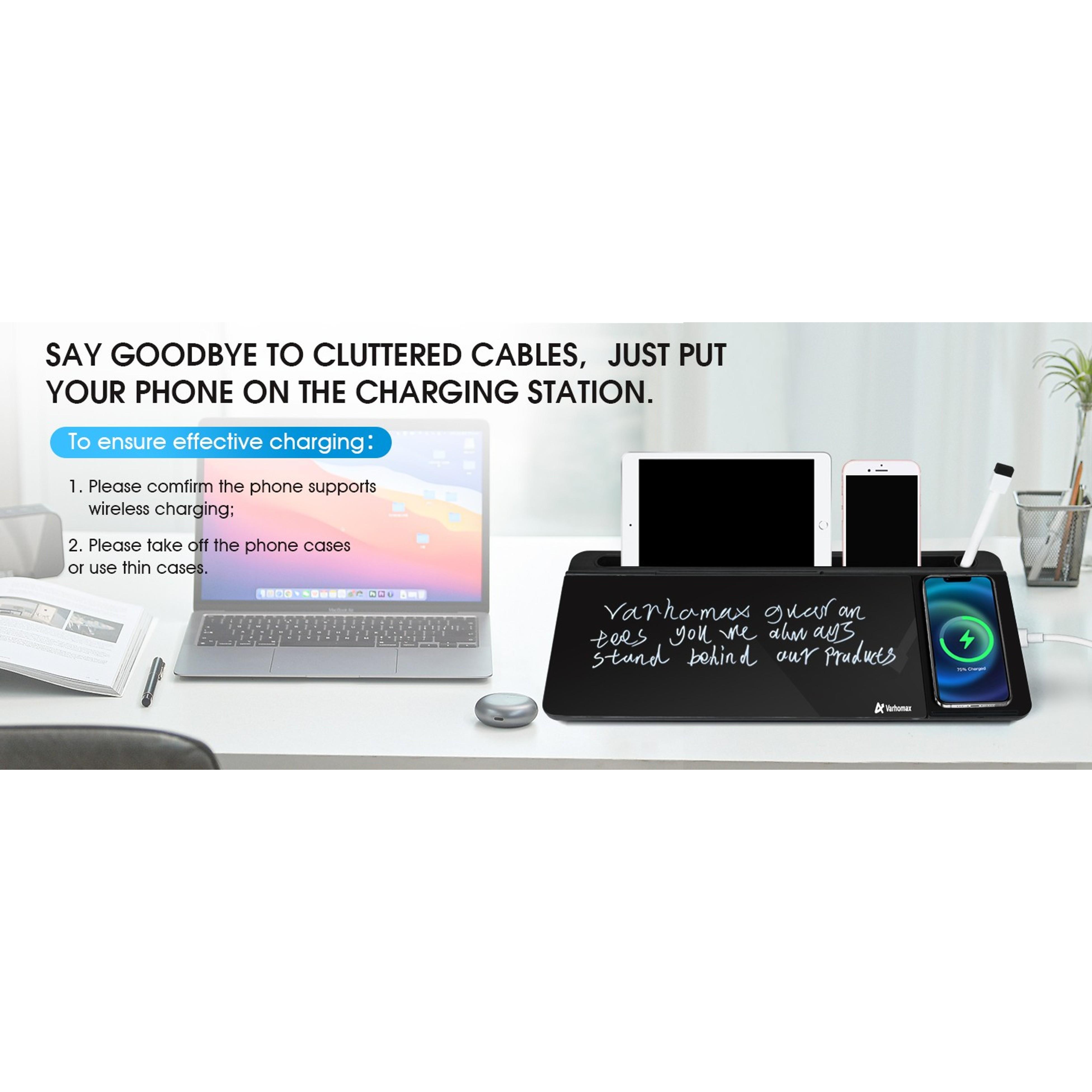 Modern Compact Glass Surface Dry Erase Desk Whiteboard (Black) with Wireless Charger, Desktop Storage, To Do List Memo Notepad for Office/Home Modern Compact Glass Surface Dry Erase Desk Whiteboard (Black) with Wireless Charger, Desktop Storage, To Do List Memo Notepad for Office/Home
