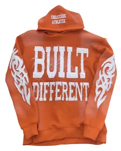 Built Different Orange Embroidered Hoodie