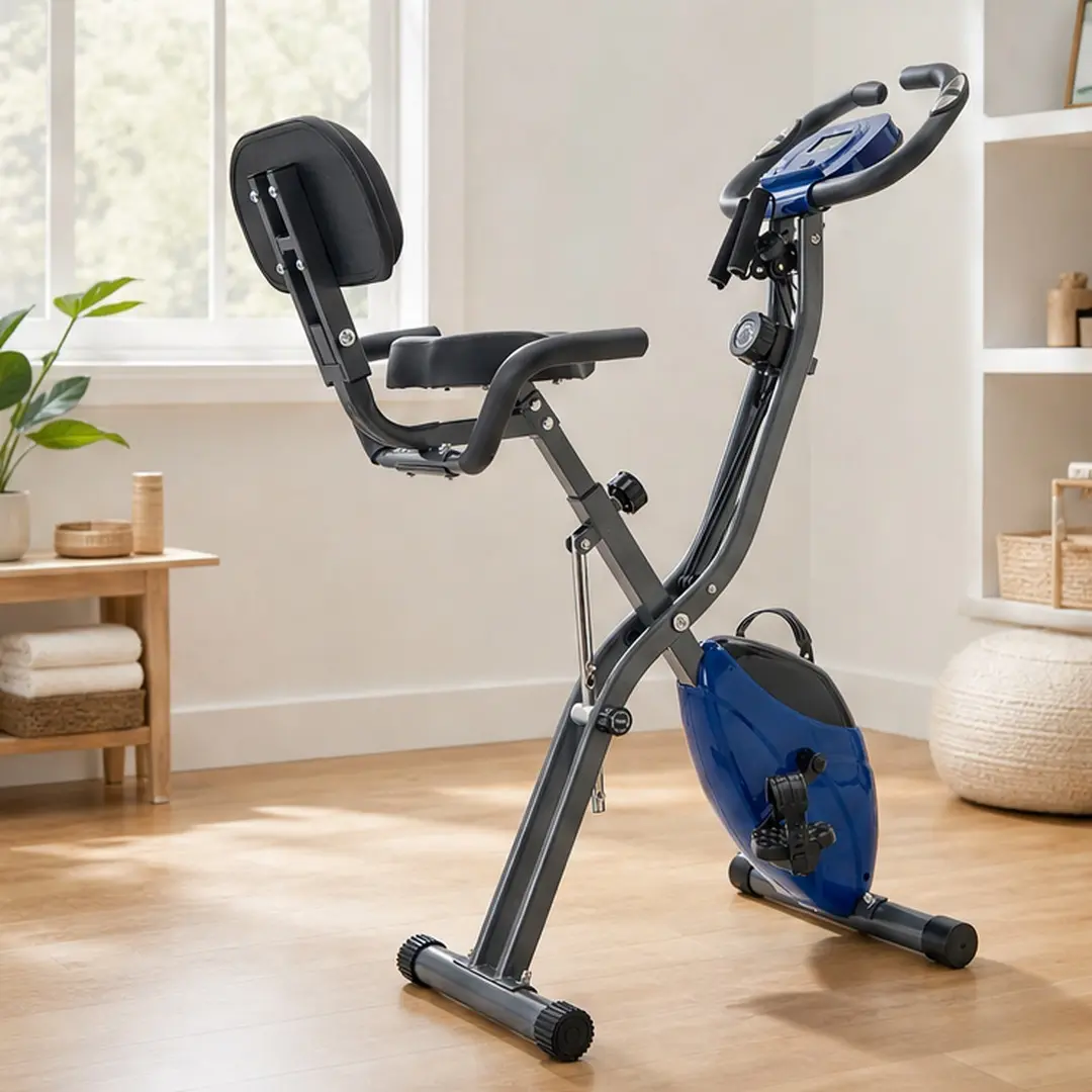 ARCH Folding Exercise Bike Magnetic X-Bike 16-Level Resistance Upright Recumbent Stationary Bike with Arm Bands Backrest for Home Gym Cardio Workout Blue Metal Frame, Blue Color Options, Metal Material, Product Weight: 42.00 lb, Color: Blue