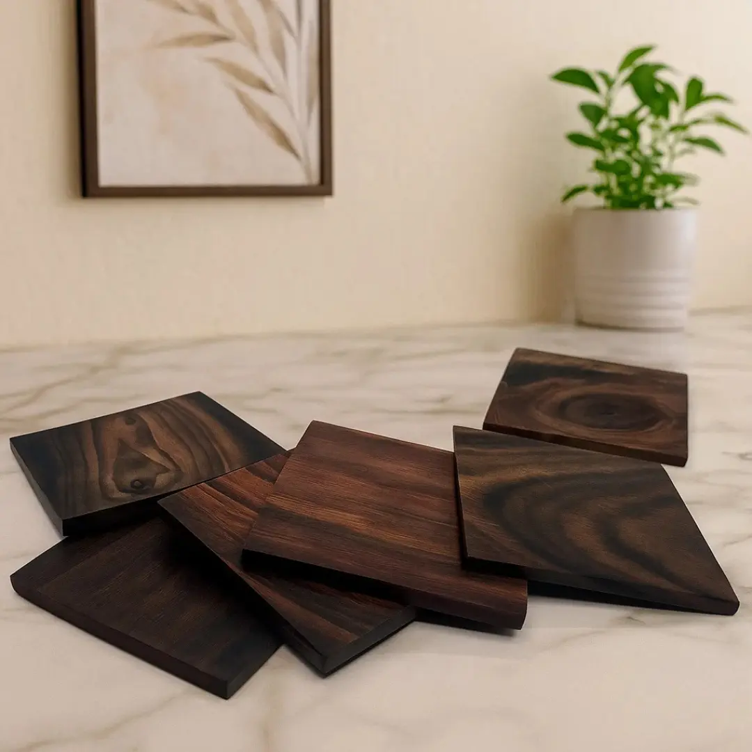 Wood Coasters - Square, Set of 6 Tableware Wooden