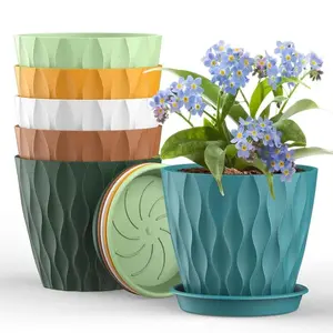 Ripple Pattern Plastic Planter, 6 Counts/set Flower Pot with Drainage Hole, Indoor & Outdoor Succulent Pot for Home Garden Decoration Planter Pots