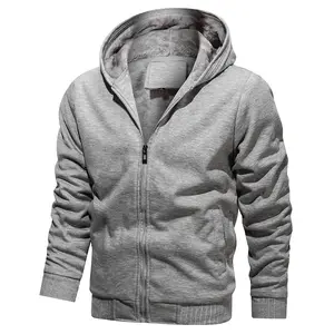 Men's Autumn And Winter Fleece Lined Thickened Jacket Men'S Warm Hooded Coat Windproof Menswear Tops Long Sleeve Casual Motocross Grey Stylish