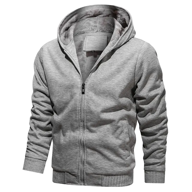 Men's Casual Hooded Long-Sleeve Fleece-Lined Windproof Motocross Jacket - Plain Coat for Autumn, Winter, Long Sleeves