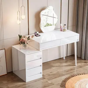 Tribesigns White Desk with 5 Drawers, Modern Home Office Desk with Storage Drawers and Printer Stand, Reversible Computer Desk Vanity Desk for Bedroom, Living Room, Sleek White Furniture Cabinet