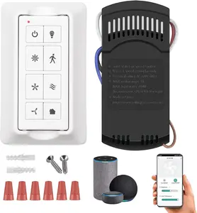 Smart Universal Ceiling Fan Remote Control Kit with Receiver, Fan Remote Wall Control with Light Dimmer, 3 Speeds, Time Delay, Compatible with Alexa, Google Assistant and Smart Life APP (White)