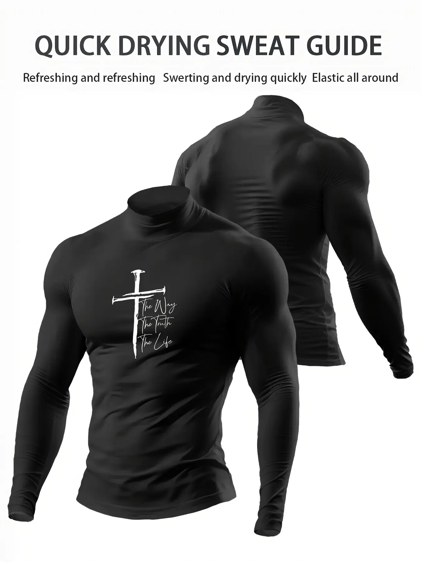 Men's Quick-Dry Sports Shirt, Muscle Fit Compression Top, Cross Design, Elastic Fitness Running Shirt, Suitable for Weightlifting and Gym