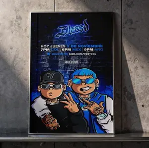 Modern Urban Music Artist Poster - Aesthetic Blessd & Westcol Cartoon Style Wall Art - Vibrant Blue Graphic Canvas Print - Hip Hop Inspired Wall Decor for Studio & Gaming Room