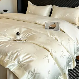 3pcs Butterfly Knot Jacquard Bedding Set, Includes 1pc Duvet Cover + 2pcs Pillowcases（without comforter and pillow insert), Single Twin Double Queen king size bed,All Seasons, Polyester Bedding Set
