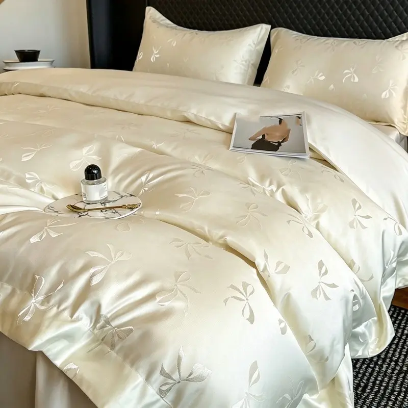 3pcs Butterfly Knot Jacquard Bedding Set, Includes 1pc Duvet Cover + 2pcs Pillowcases（without comforter and pillow insert), Single Twin Double Queen king size bed,All Seasons, Polyester Bedding Set