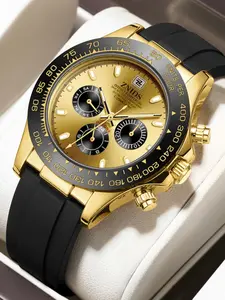 Men's Luxury Business Watch, Analog Round Dial, Waterproof Silicone Strap, Fashion Casual Quartz Wristwatch, Perfect Gift Choice