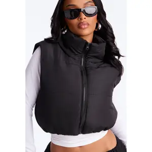 Harmony Cropped Puffer Vest - Black