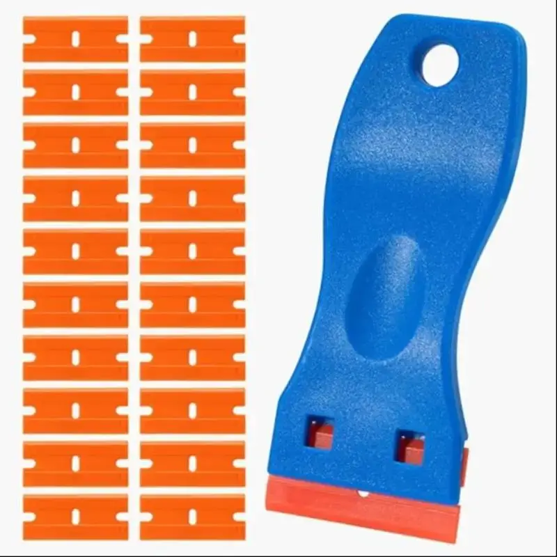 Household Cleaning Tool, 1 Set Including 1 Count Double-edged Plastic Scraper with 20 Counts Blade, Ceramic Glass Board Scraper, Label Remover, Home