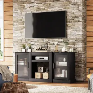 TV Stand For 65 Inch TV, Entertainment Center TV Console With Storage & Open Shelves, Media Cabinet For Living Room Bedroom, Heavy Duty Wood TV Stand, Black