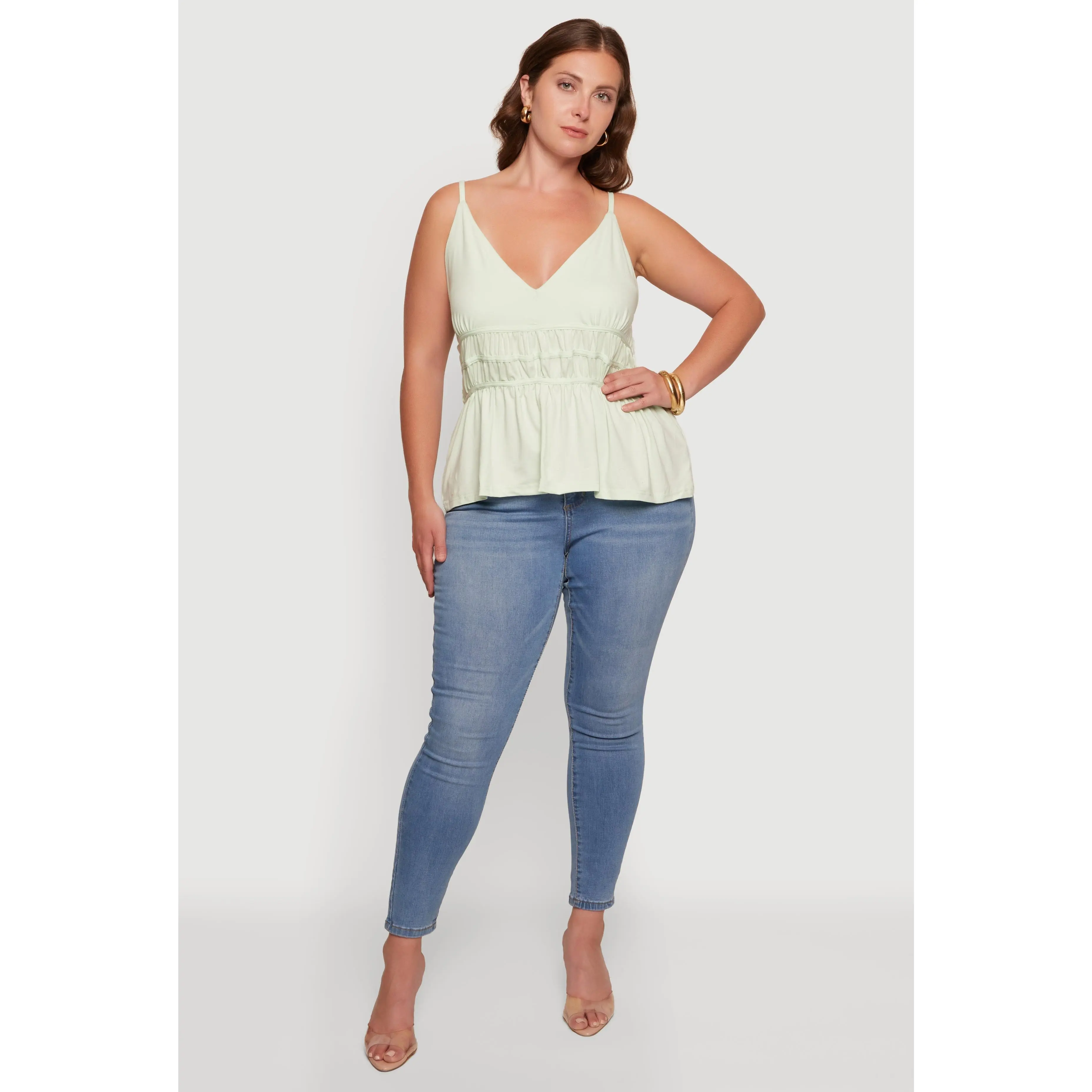 Plus Size V Neck Peplum Top