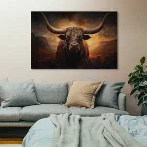 Texas Longhorn Cow Bull Canvas Wall Art Painting Farmhouse Decor Texas Longhorns Bull Print Buffalo Wall Art Extra Large Rustic Wall Decor