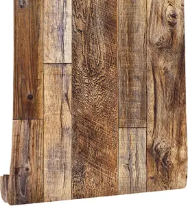 Coffee Brown Wood Grain Peel and Stick Wallpaper, Rectangular PVC Roll (17.3"×120") - Waterproof Self-Adhesive Contact Paper for Cabinets, Countertops, Protects Surfaces