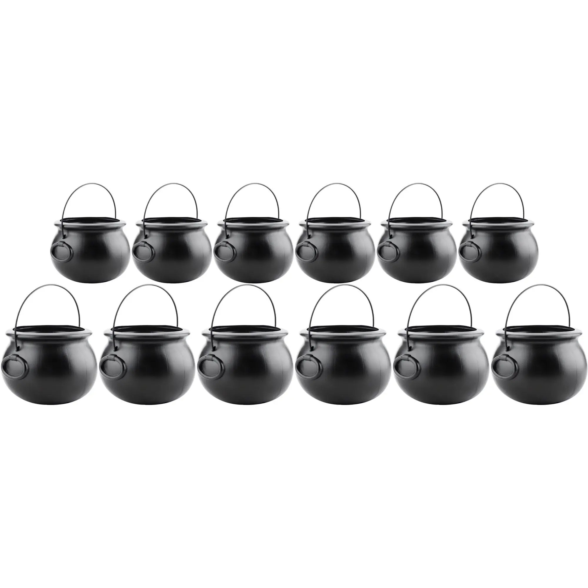PMU 6pc Multi-Pack Halloween Cauldron Assortment Plastic Candy Holder for Kids - Halloween Party Decorations, Indoor & Outdoor Favors & Supplies - Black
