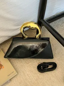 Elegant Solid Color Metal Handle Bag, High-End Versatile Textured Shoulder Bag, Stylish Commuter Crossbody Bag, Fashionable Single Strap Backpack, Glossy Handbag