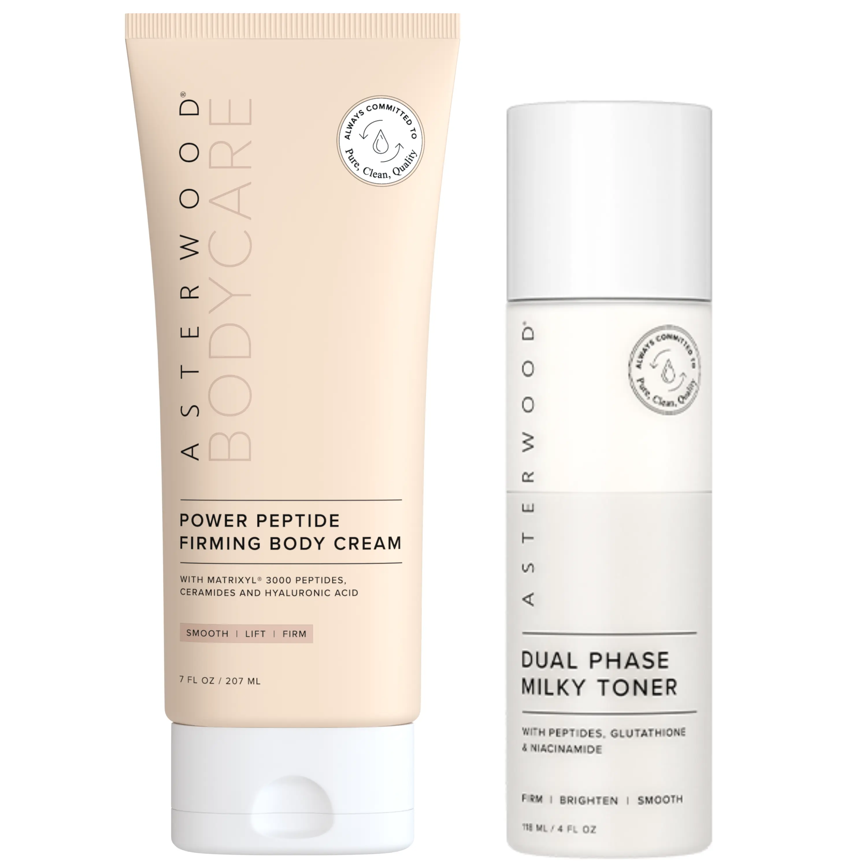 Peptide Face + Body Bundle: Dual Phase Peptide Milky Toner + Power Peptide Firming Body Cream - Matrixyl 3000, Glutathione, Niacinamide, Ceramides & Hyaluronic Acid - Brightening, Firming