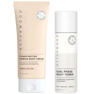 Peptide Face + Body Bundle: Dual Phase Peptide Milky Toner + Power Peptide Firming Body Cream - Matrixyl 3000, Glutathione, Niacinamide, Ceramides & Hyaluronic Acid - Brightening, Firming