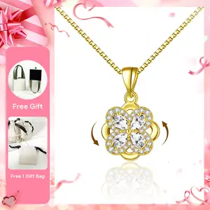 Spinning 4-Leaf Clover Necklace, Ajustable Chain length: 16"+2.5" Extension