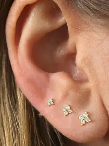 3pcs Exquisite CZ Cubic Zirconia Flower Stud Earrings Women Small Cute Cartilage Earrings for Tragus Helix Piercing Jewelry Gift Studs Earrings