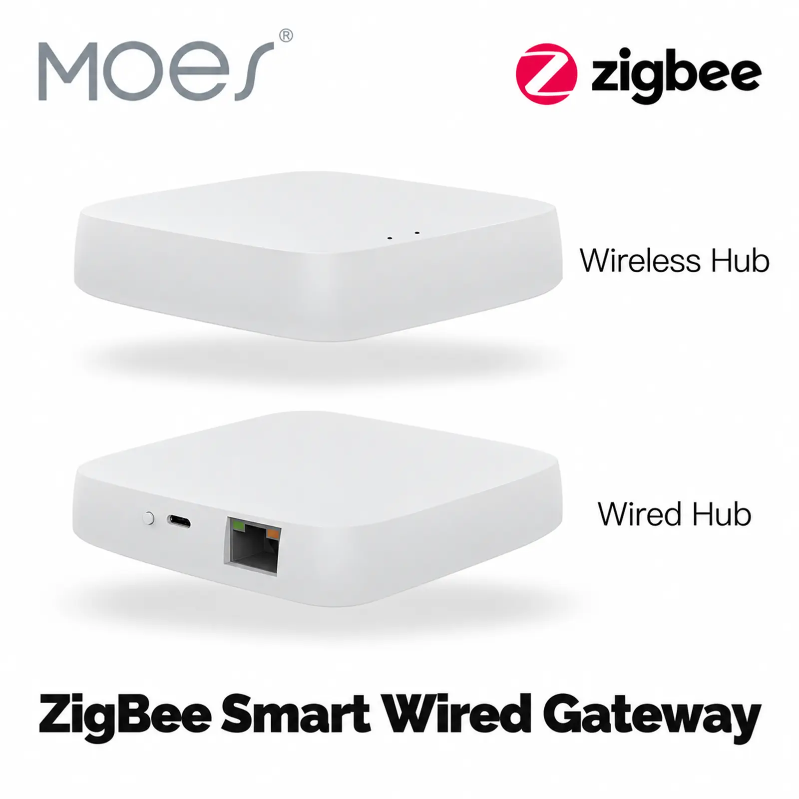 MOES Tuya ZigBee 3.0 Smart Home Hub Kit - Stable Wireless & Wired Gateway with Network Cable, USB Cable, Remote Access, App & Voice Control, Compatible with Alexa & Tuya Devices for Smart Home Control & Security