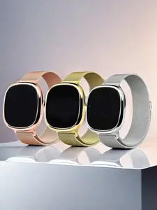 3-Piece Magnetic Rectangular Digital Watch Set, Unique Gift for Friends and Couples, Casual Style, Dial, Plastic Case