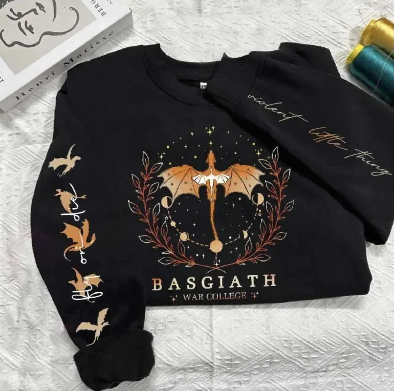 Fourth Wing Basgiath War College Hoodie - Sweatshirt - TShirt, Fly Or Die Violent Little Thing Dragon Shirt, Fantasy Lover Gift, Gift For Readers, Full Colors