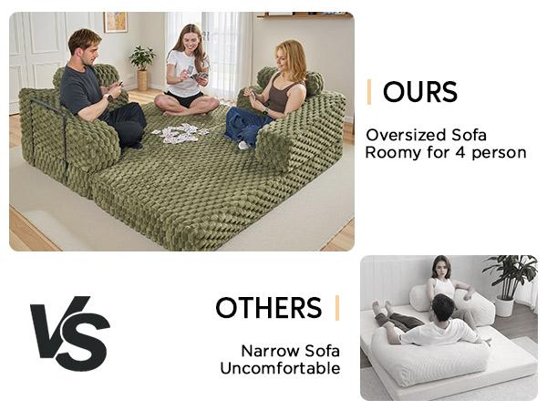 【Ships in 2 Boxes】 AMERLIFE Foldable Sofa Bed, Convertible Floor Sofa with Plush Faux Fur, No Assembly Mattress Couch for Living Room, Apartment, Bedroom