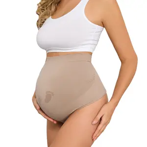 Maternity Thongs Underwear Seamless, Over the Belly Maternity Underwear for Plus Size Moms, High Waisted Maternity Panties Belly Support, Maternity Panties That Don’t Dig In, Cute Babe Footprint On BabyBump Pregnancy Shapewear