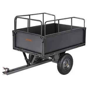 VEVOR Garden Utility Trailer, 17 Cu.Ft & 600lbs Capacity, ATV UTV Hauling Trailer, Tow Behind Steel Dump Cart with 16" Tires, Hand Pull or Foot Pedal, Heavy Duty Yard Trailers for Lawn Mower Tractor