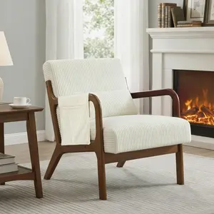Mid Century Modern Accent Chair with Lumbar Pillow, 105° Ergonomic Backrest Armchair for Small Living Room Bedroom, Comfy Reading Chair with 350 lbs Capacity